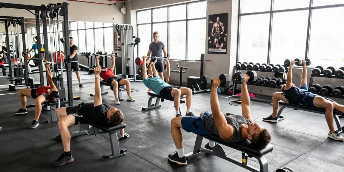 Entrenamiento en el gimnasio en Esteroidesshop con musculación y energía.
