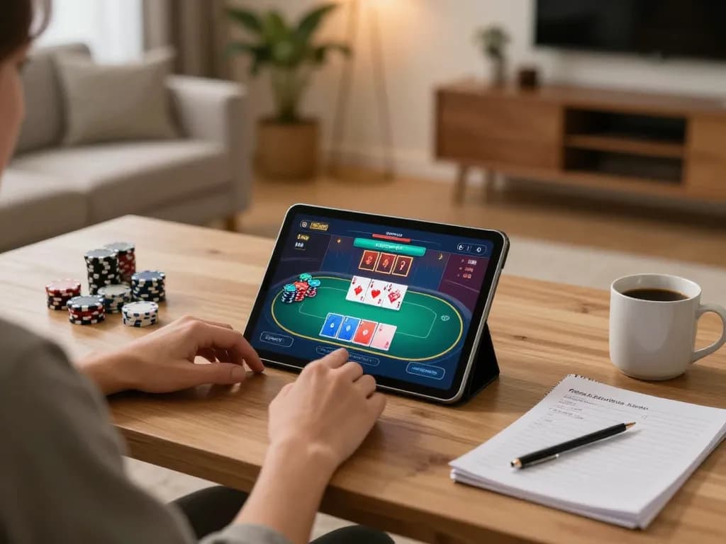 Person enjoying online gambling at home with xx88 app on tablet, showcasing a cozy gaming setup