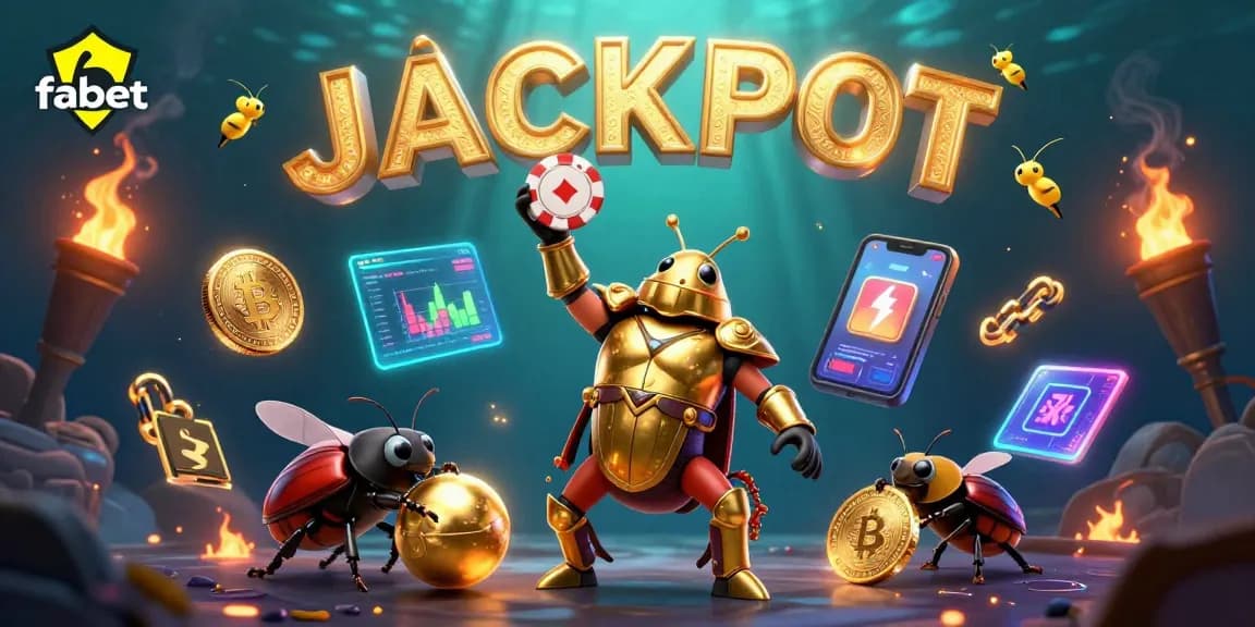 Win with fabet in a vibrant 3D casino scene featuring a hero beetle and jackpot elements.