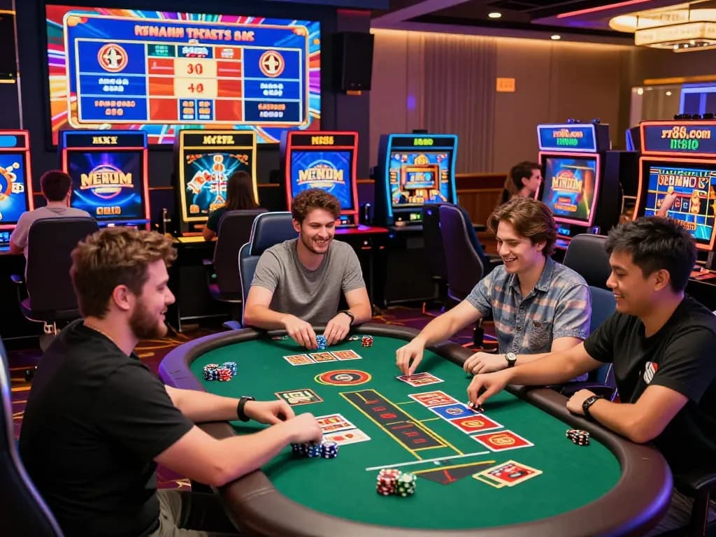 Exciting gaming atmosphere at rr88.com with players enjoying diverse casino games and vibrant displays.