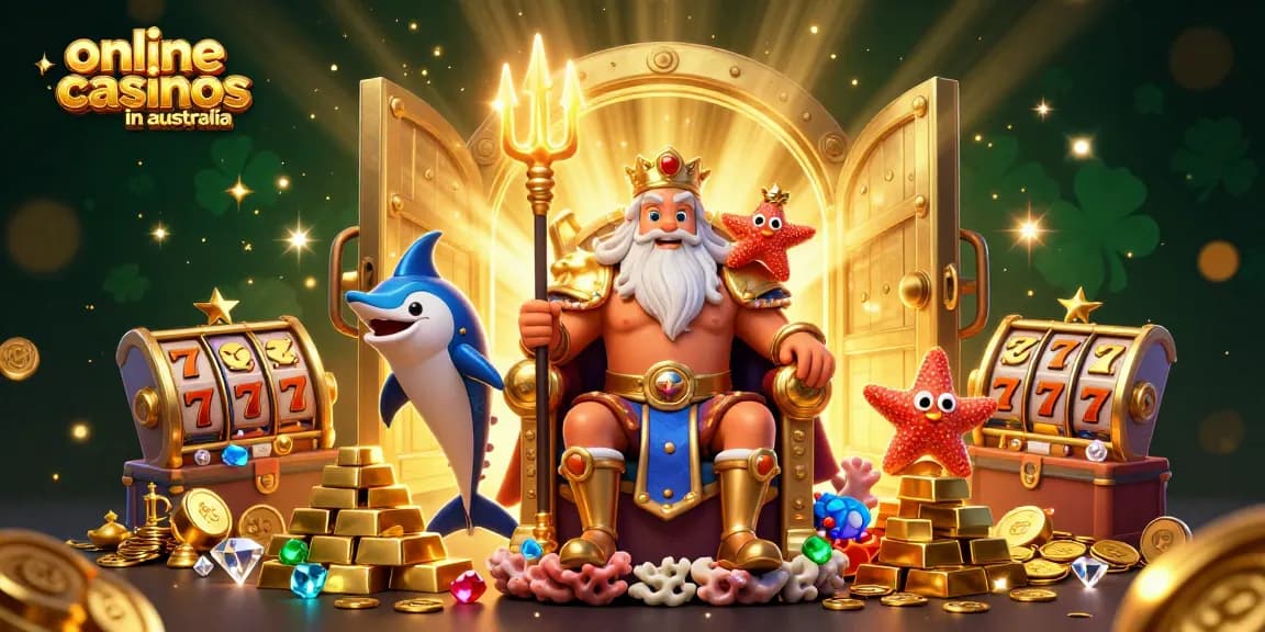 Experience the thrill of online casinos in Australia with dynamic scenes of slots and riches.
