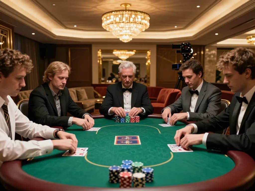 Players engaged in a strategic poker game at MM88 in an upscale casino setting