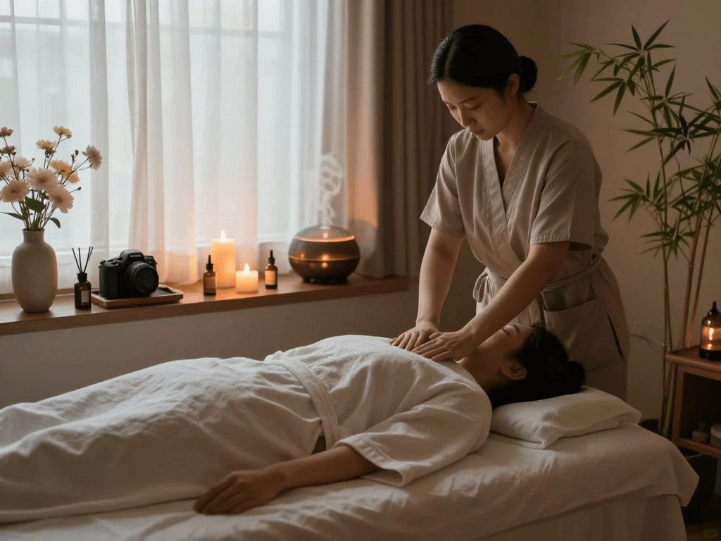 Experience a revitalizing 서울출장안마 in a serene massage setting with calming atmosphere and soothing elements.