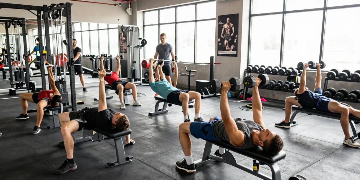 Entrenamiento en el gimnasio en Esteroidesshop con musculación y energía.