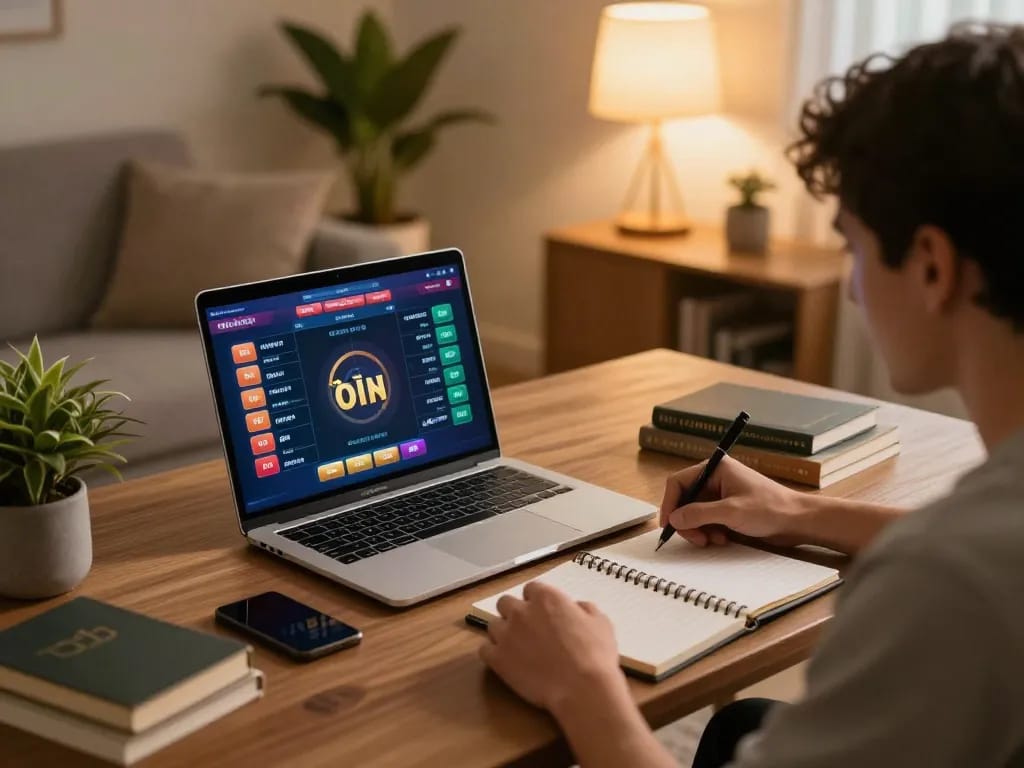 Lô đề online gaming session showing a player strategizing bets with a modern laptop and cozy decor