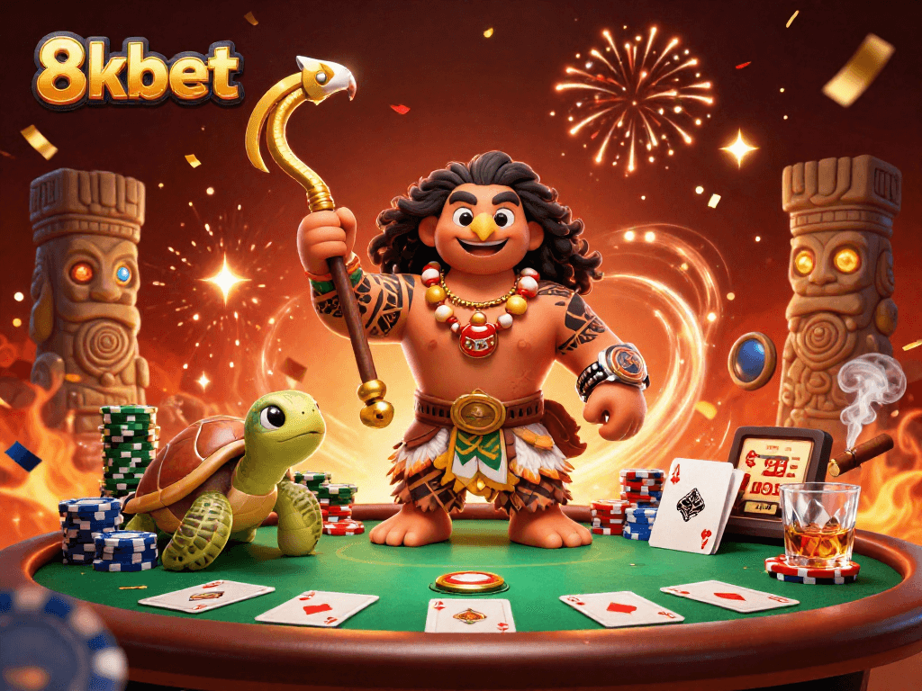 Engage in thrilling gameplay at 8xbet with vibrant visuals featuring poker and casino elements.