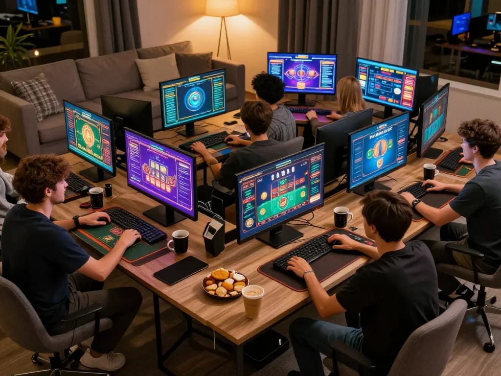 Engaging RR88 online casino session with friends exploring betting strategies and game interfaces