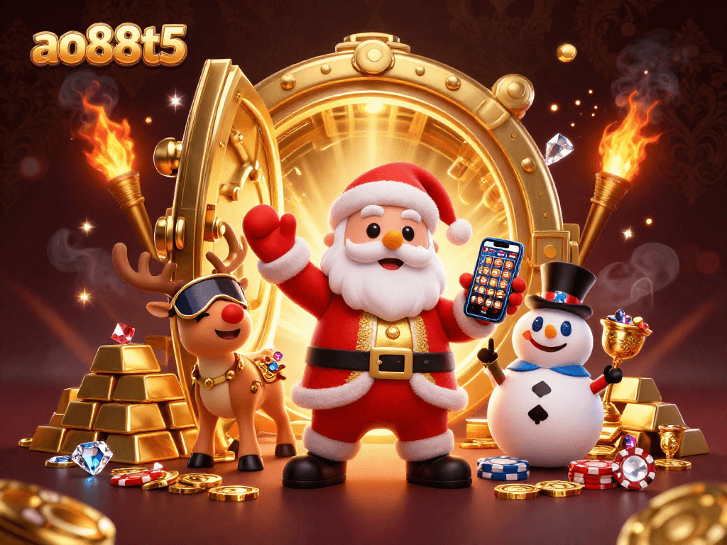 Experience the excitement at ao88t5 with Santa and friends in a vibrant casino scene.