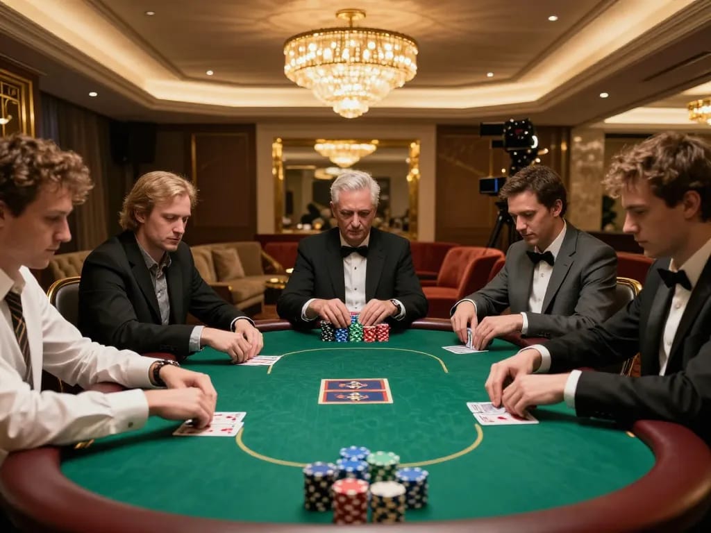 Players engaged in a strategic poker game at MM88 in an upscale casino setting