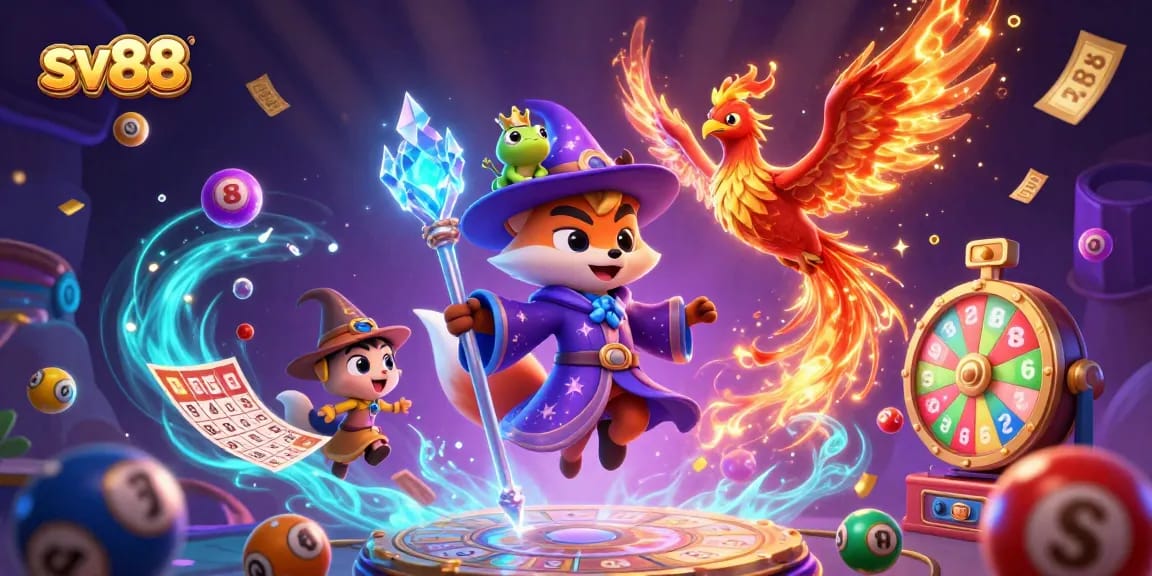 Experience captivating gaming with sv88's illustrated wizard, phoenix, and dynamic lottery elements.