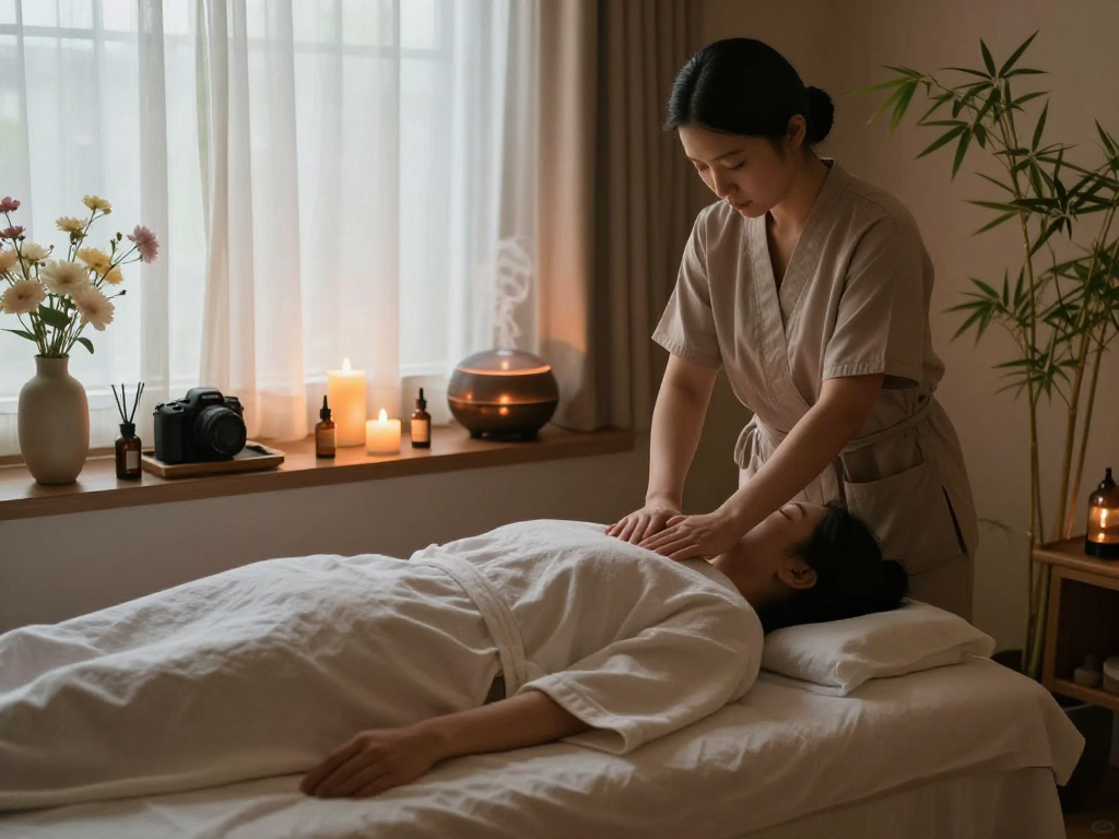Experience a revitalizing 서울출장안마 in a serene massage setting with calming atmosphere and soothing elements.