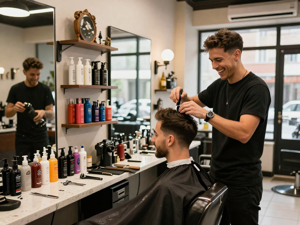 Professional barber at ROKOK88 styling hair in a modern shop, showcasing https://www.shaverinfoformen.com expertise.