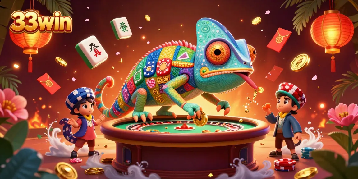 Experience the vibrant 33win casino scene with colorful chameleon and dynamic gaming elements