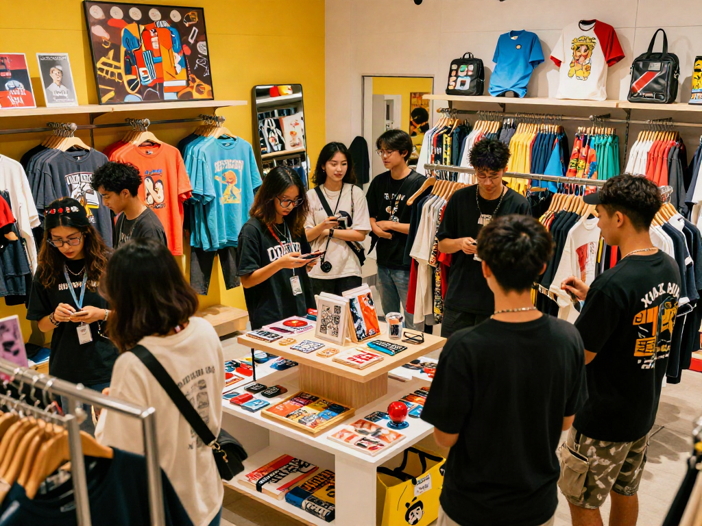 Fashion enthusiasts exploring trendy rokok88 merchandise in a vibrant store