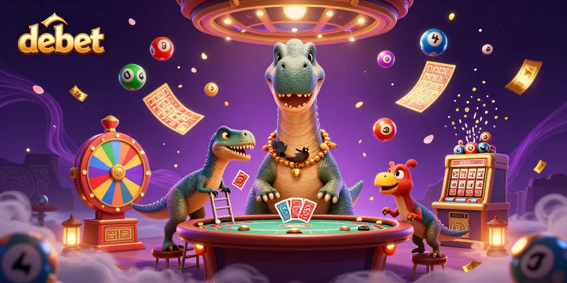 Engage with debet as a vibrant casino scene bursts with activity, featuring unique characters and elements.