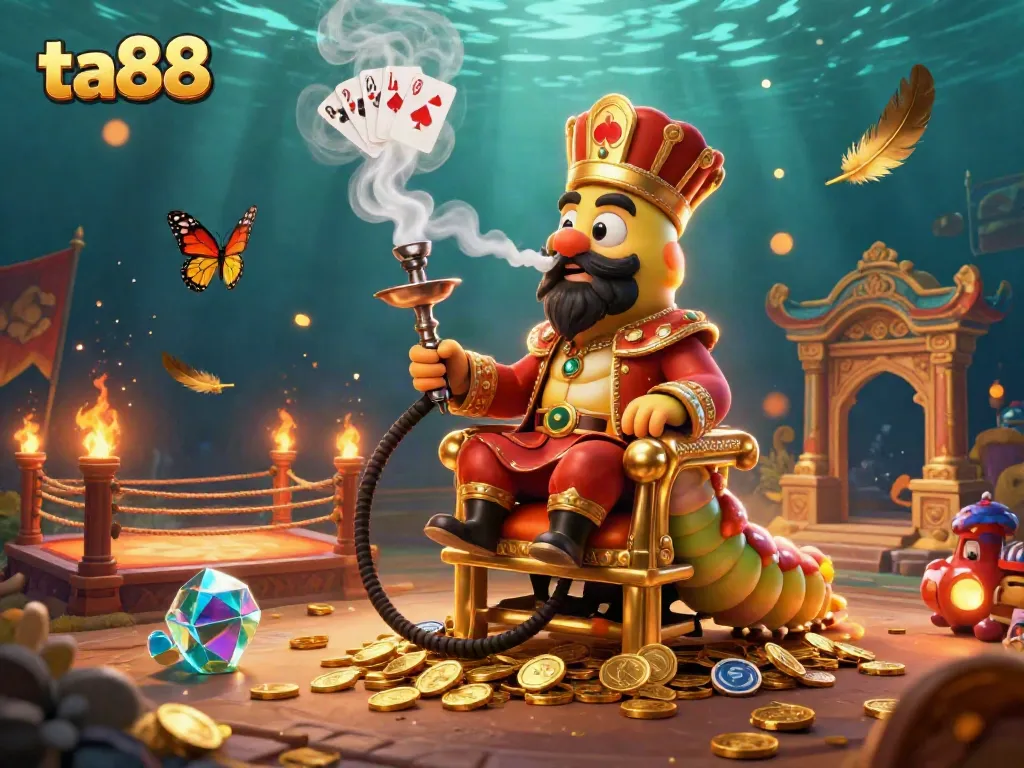 Experience excitement at ta88 with a vibrant 3D illustration showcasing a gambling theme of luxury and fun.