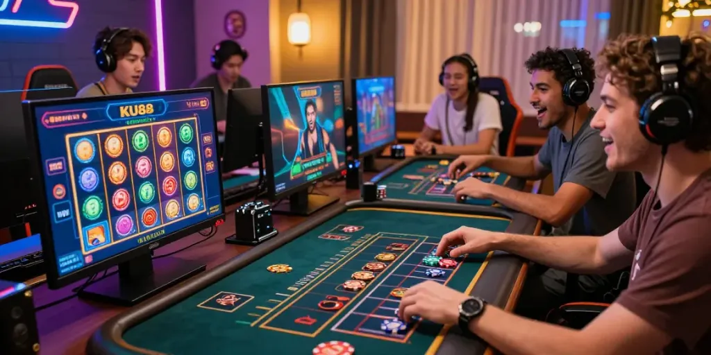 Exciting gaming experience at KU88 with players enjoying live casino and slots.