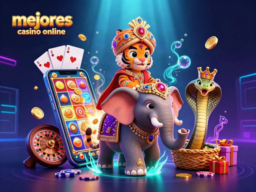 Gana en los mejores casinos online con grandes tragamonedas y giros gratis en una vibrante escena de casino.