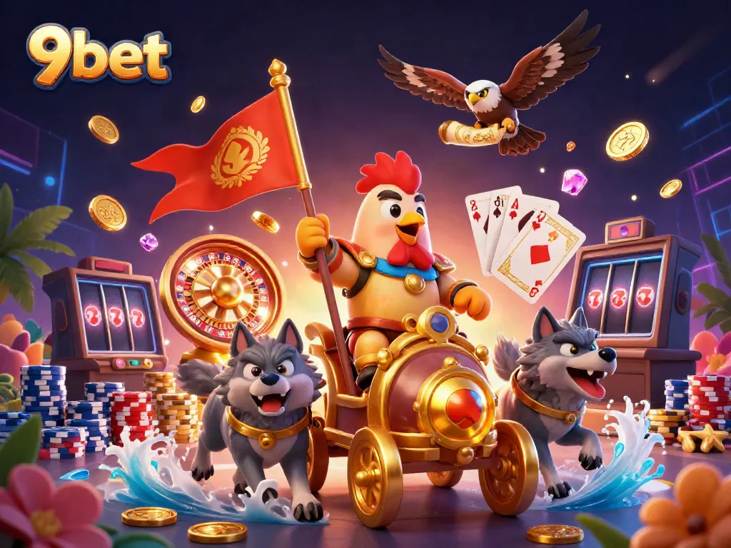 Experience the excitement of 9bet with dynamic casino characters and vibrant gaming elements.