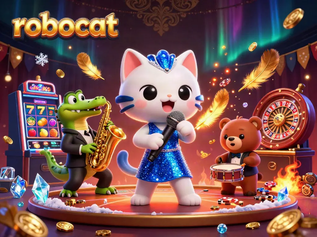 robocat engages players in a vibrant casino scene filled with slot machines and dynamic game elements