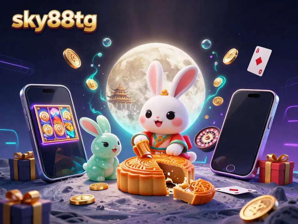 Engage with thrilling games at sky88tg, showcasing a mystical lunar scene with casino elements and vibrant colors.