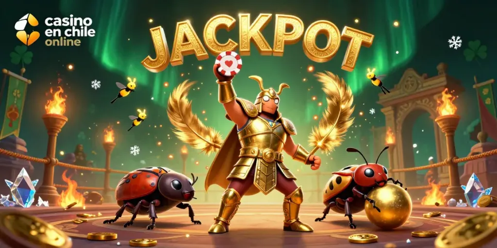 Juega en casino en chile online con la oportunidad de ganar, rodeado de símbolos de suerte y diversión.