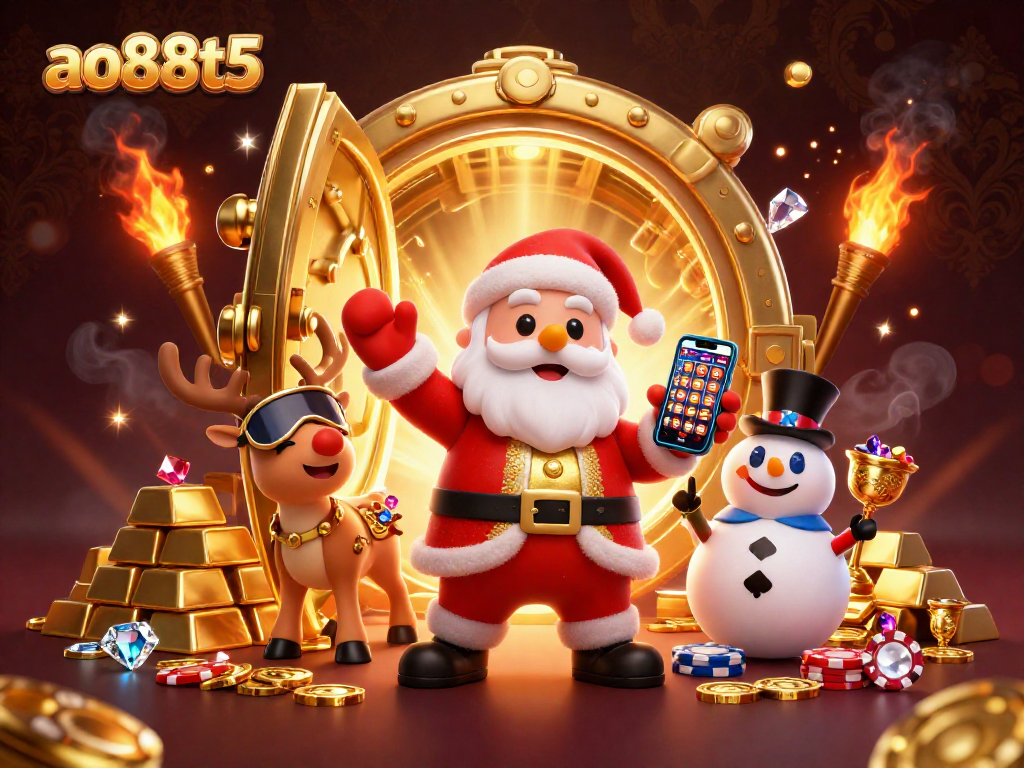 Experience the excitement at ao88t5 with Santa and friends in a vibrant casino scene.