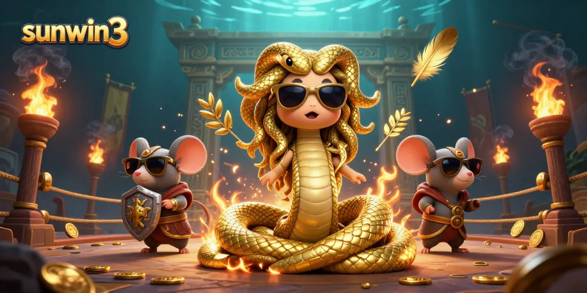 Experience the thrill of gaming with sunwin3 in this dynamic casino scene featuring Medusa and a warrior mouse.