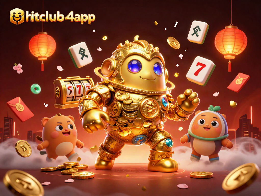 Experience thrilling wins with hitclub4app's dynamic golden golem and vibrant slot symbols.