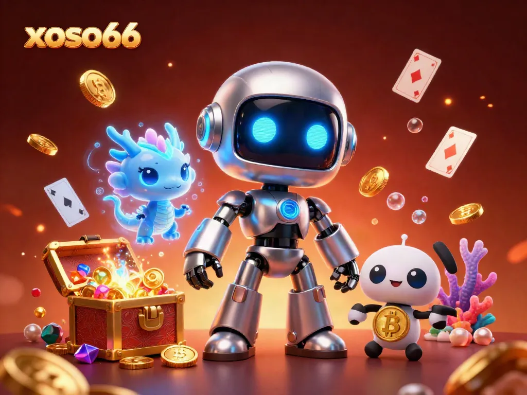 Experience excitement with xoso66 at this vibrant casino scene featuring neon characters and gaming elements.