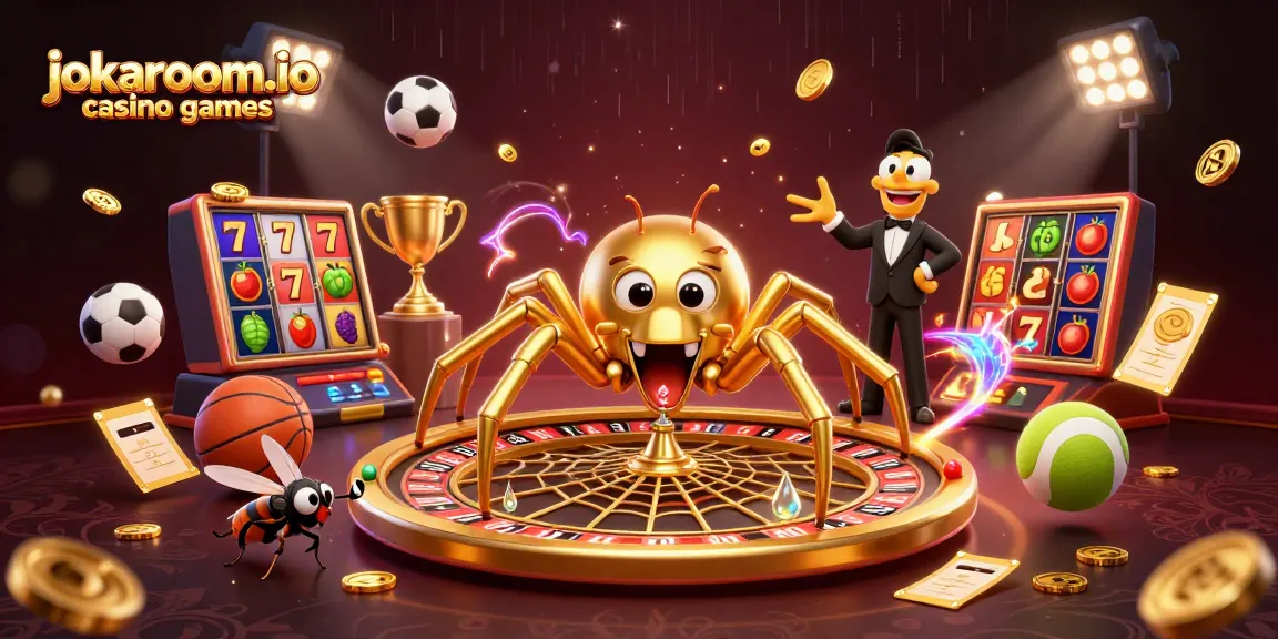 Engage in exciting jokaroom.io casino games with a dynamic scene of a spider dealer, spin the wheel!