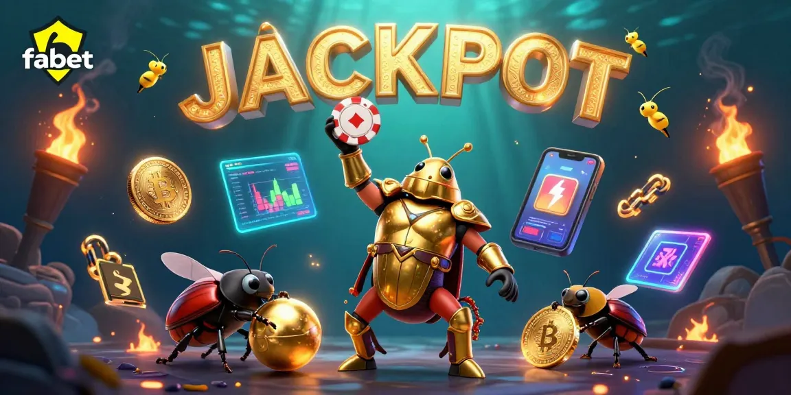 Win with fabet in a vibrant 3D casino scene featuring a hero beetle and jackpot elements.