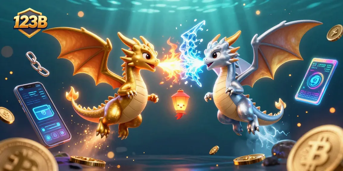 Engage in thrilling 123B casino adventures with gold and silver dragons amidst digital gaming elements.