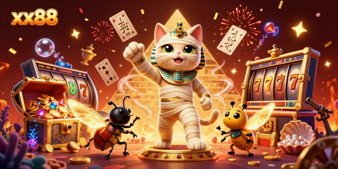 Experience thrilling gameplay at xx88 with the animated mummy and golden treasures.