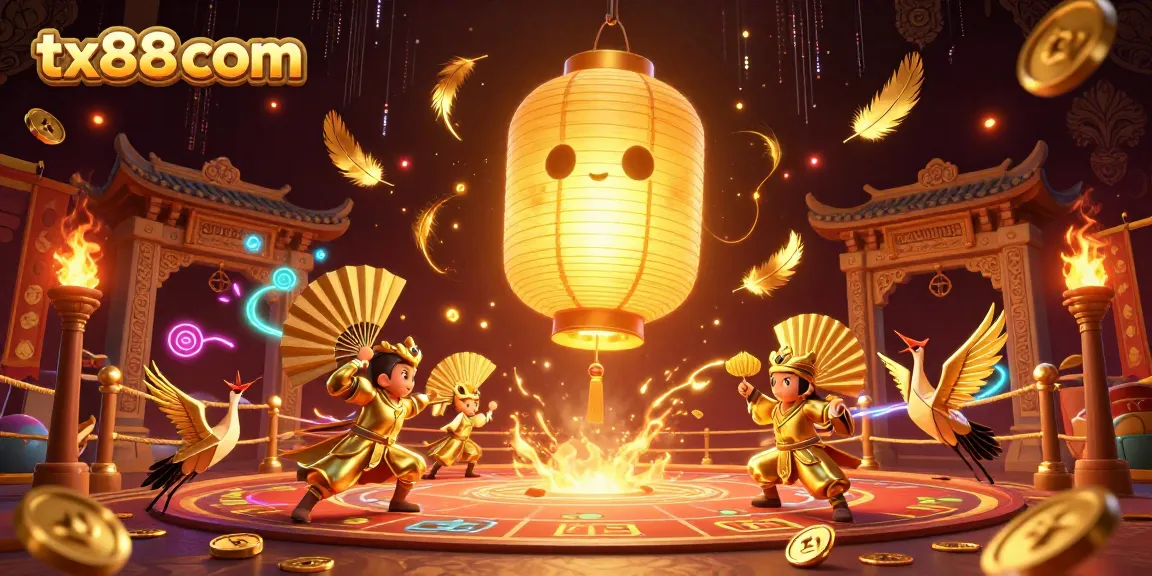 Engage with tx88com's vibrant casino scene featuring a golden lantern spirit and dynamic gaming elements.